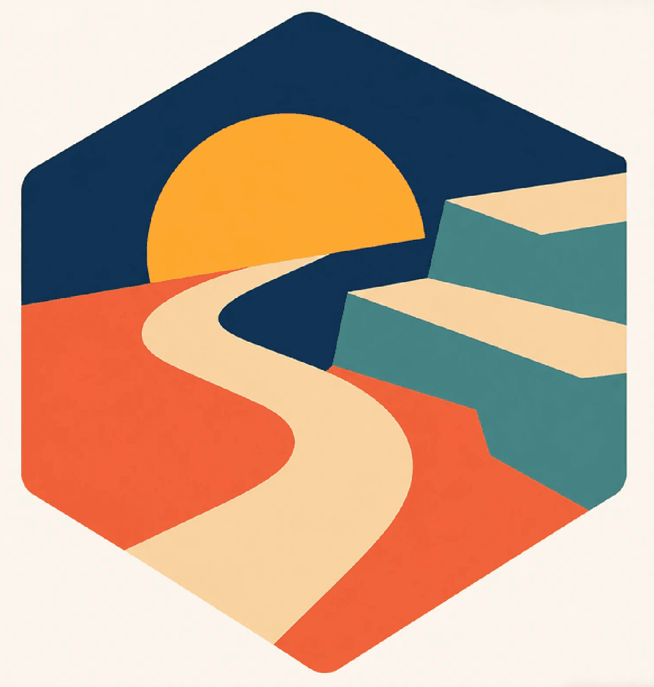 An abstract landscape logo recreated by an AI generator, with altered proportions and softer details