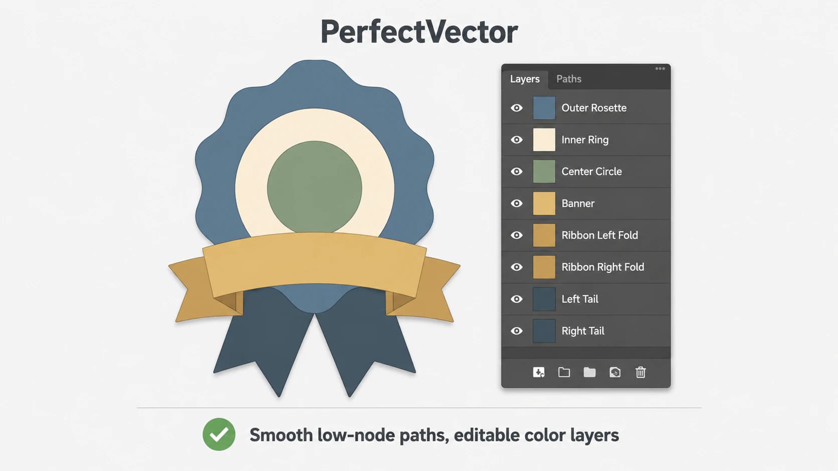 The same logo traced by PerfectVector into smooth low-node paths with each color as its own clean editable shape