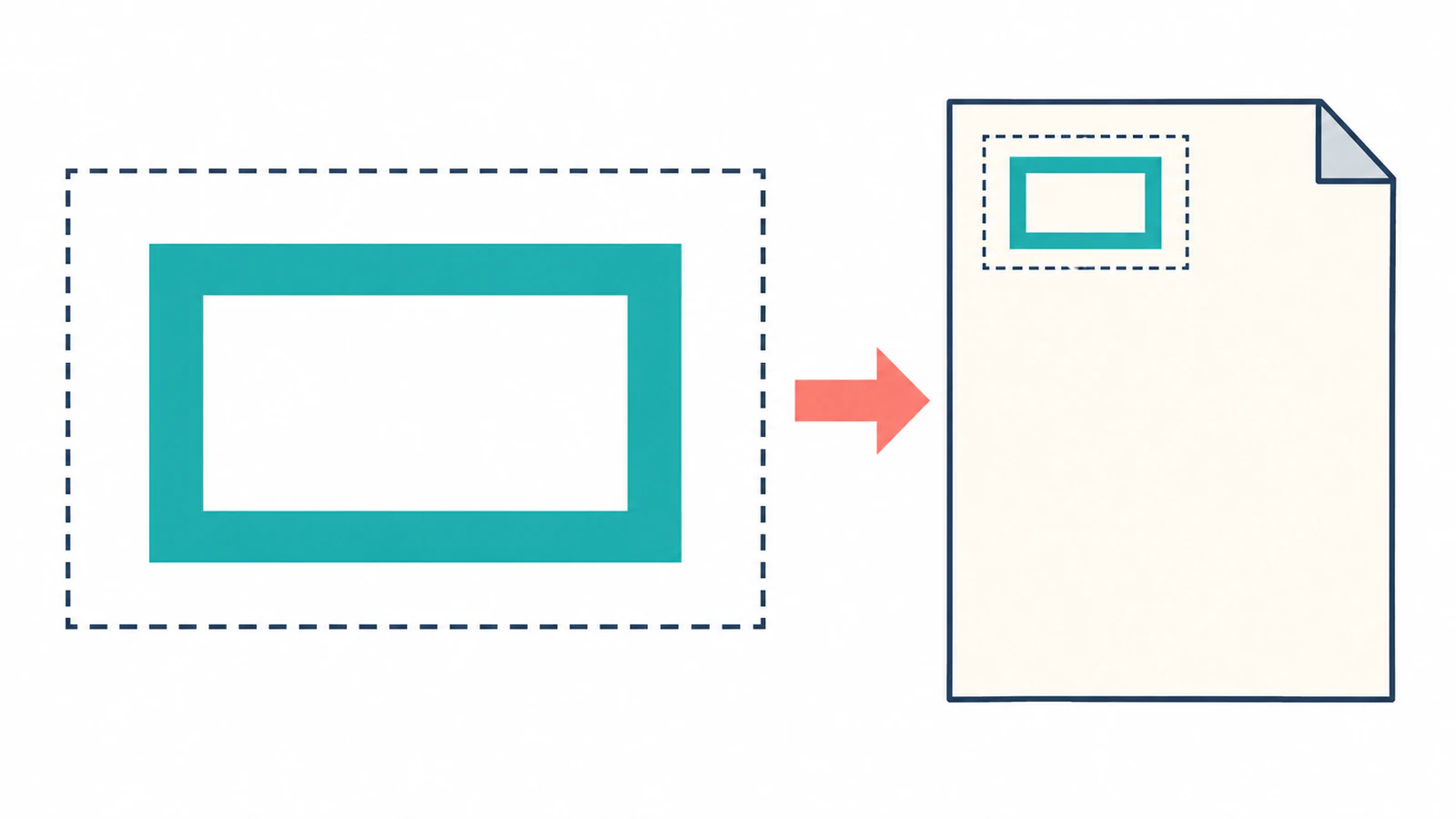 Illustration of a rectangular logo inside its larger canvas, then placed on a document page