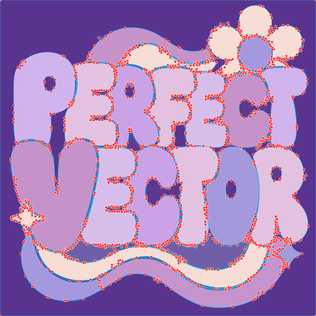 A messy auto-traced SVG open in an editor, one color fragmented into hundreds of separate paths with thousands of anchor points