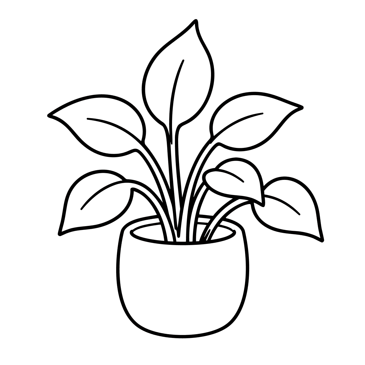 The same houseplant drawing converted into smooth black vector paths on a transparent background
