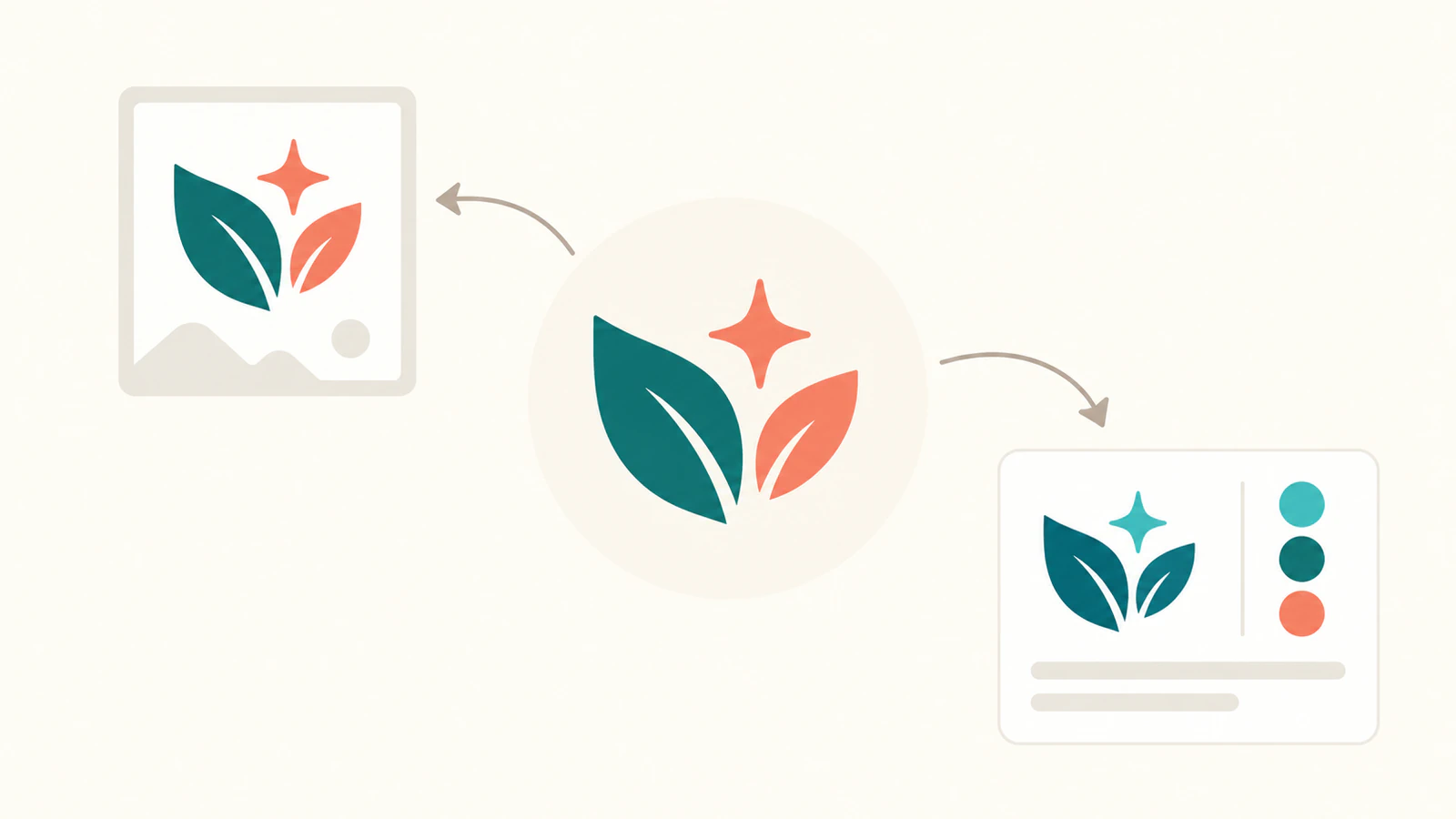 Conceptual diagram of one leaf-and-star icon delivered as a fixed-color image asset and as a color-controlled inline shape