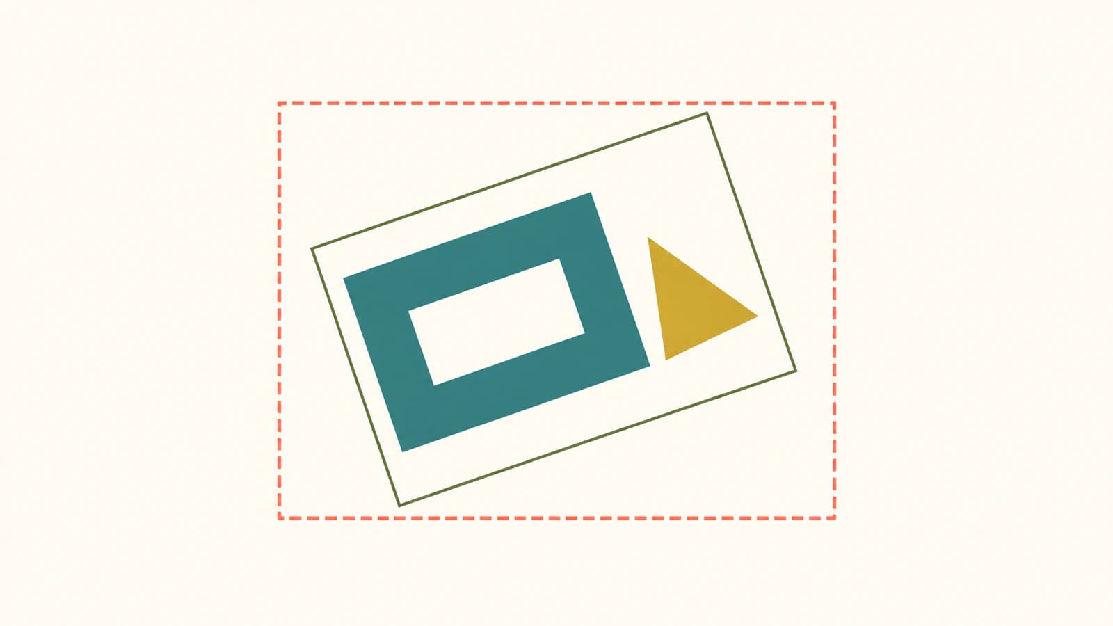 Illustration of a tilted emblem with a matching tilted local rectangle inside a horizontal screen rectangle