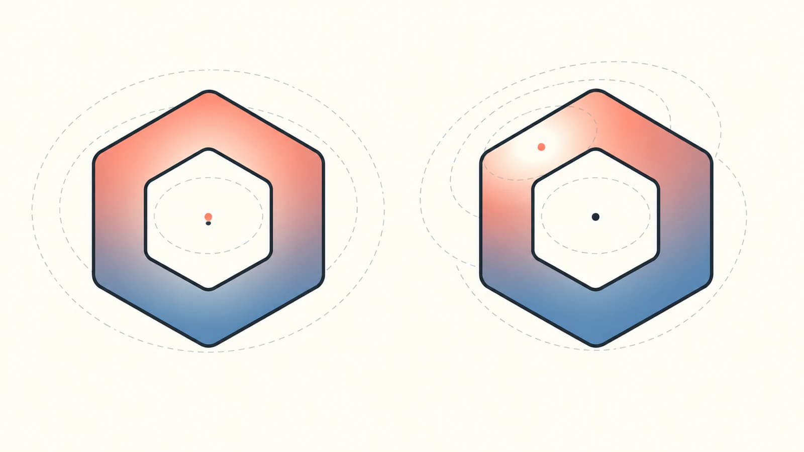 Conceptual illustration comparing highlight positions on emblems and showing paint-boundary guides.