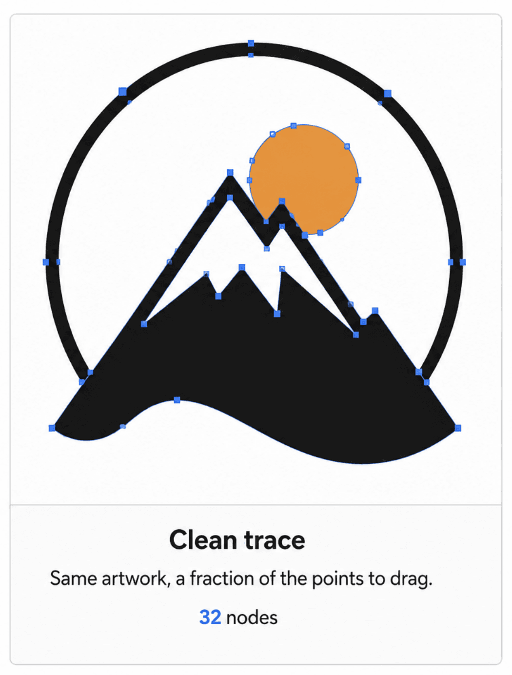 The same mountain logo traced with far fewer anchor points following the shape