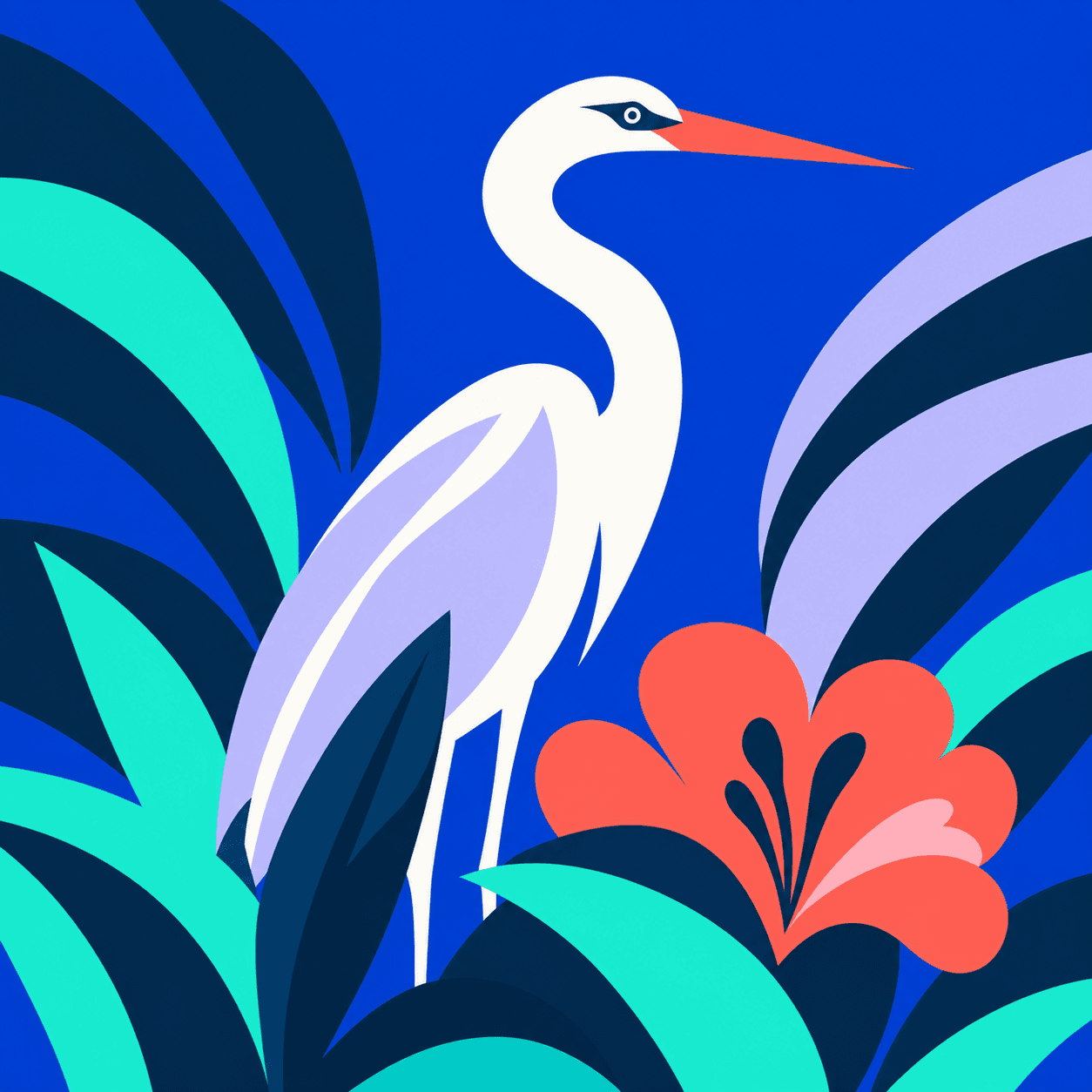 Heron in a graphic garden