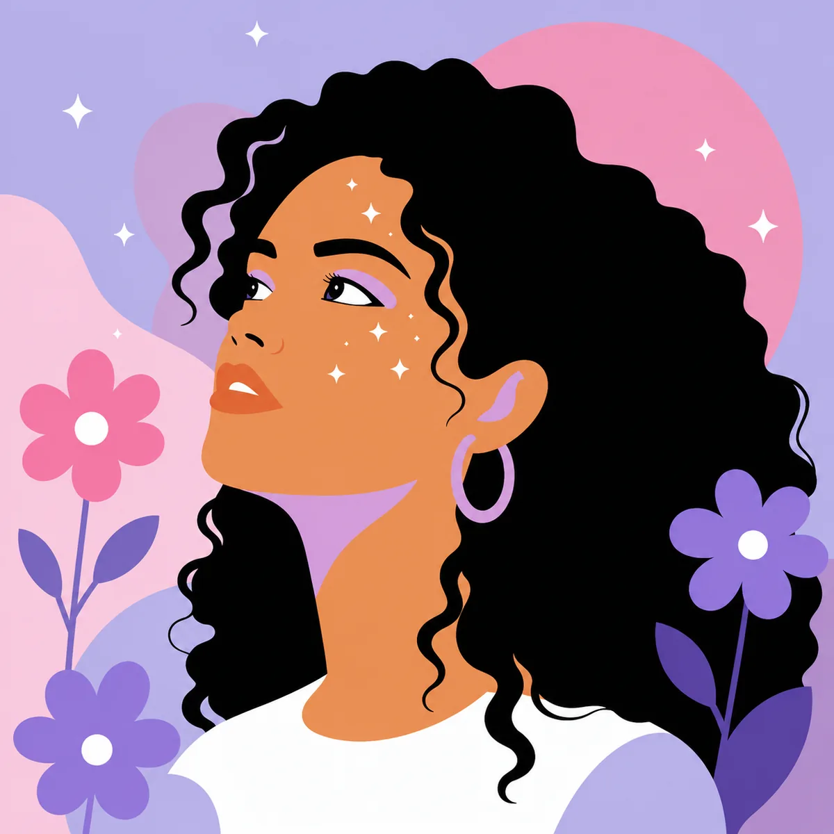 Stylized portrait framed by flowers — sample image to vectorize