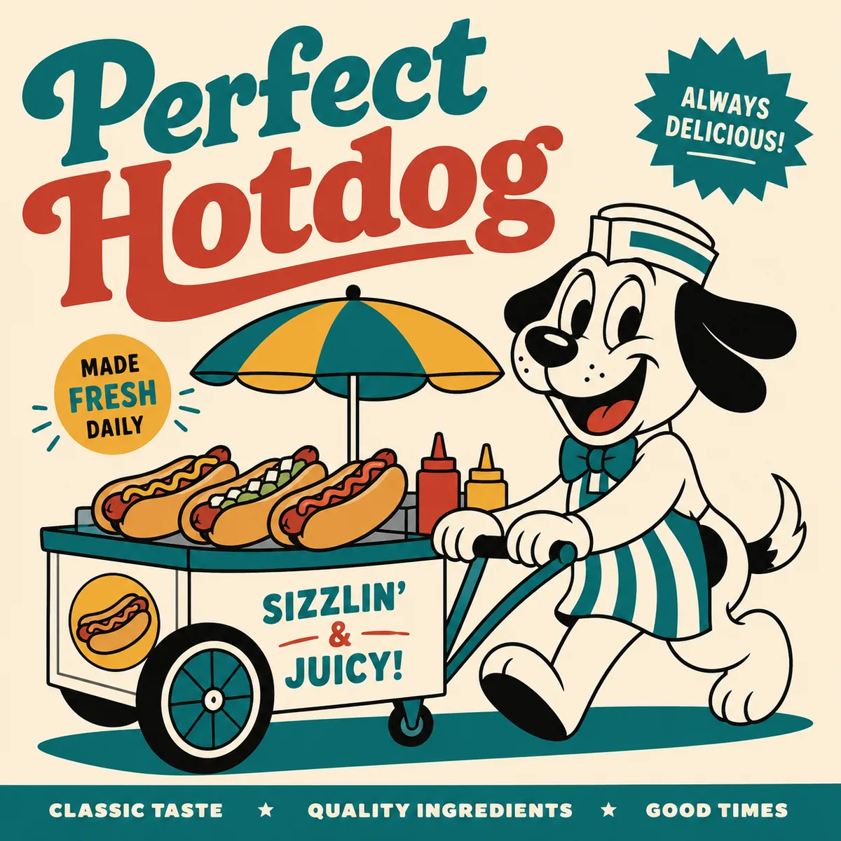 Retro hot dog poster — sample image to vectorize