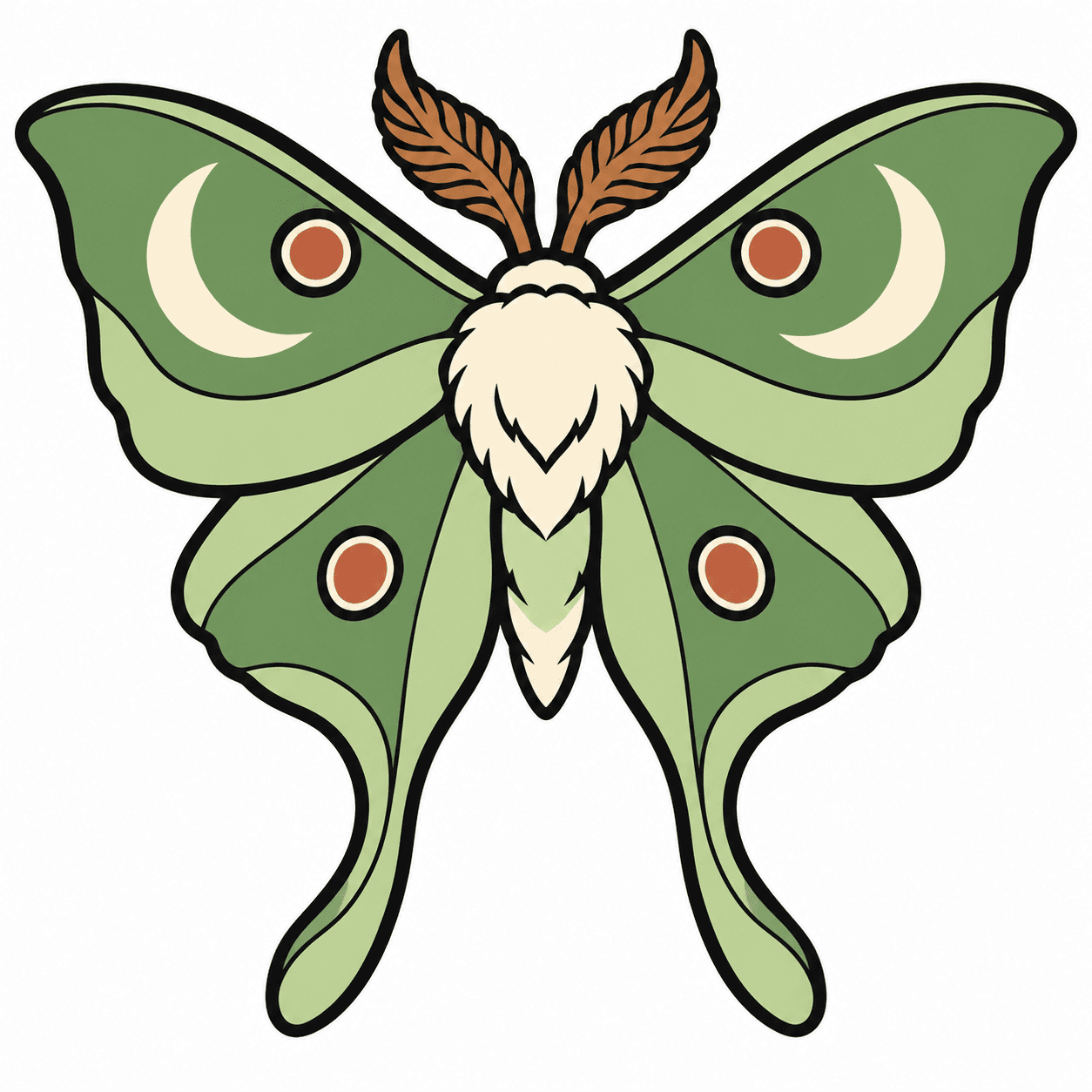 Complete green moth illustration with cream wing markings and terracotta accents, shown as the prepared PNG source