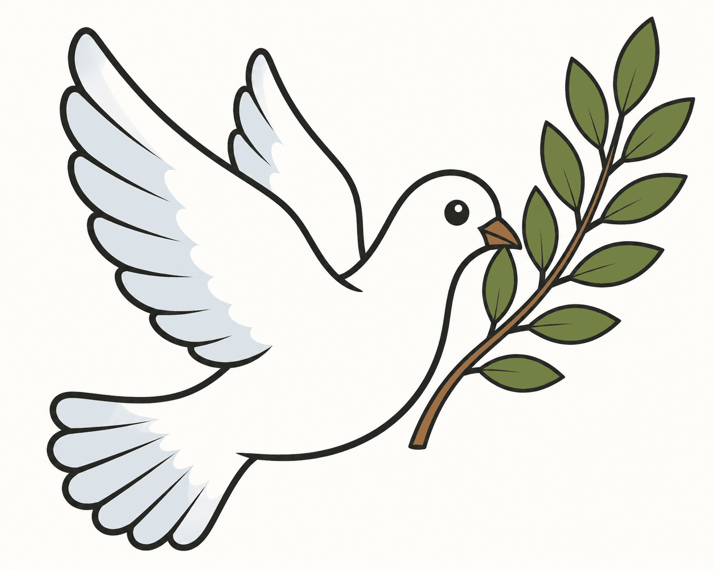 Original raster illustration of a white dove carrying an olive branch