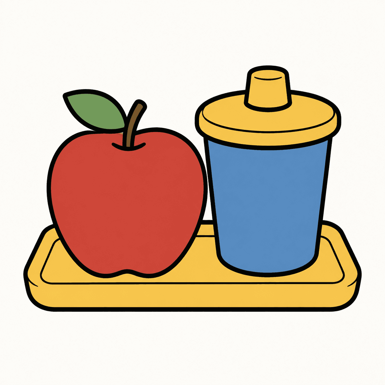 Imagen de referencia ráster original de una lonchera, manzana, bebida, galletas y plato
