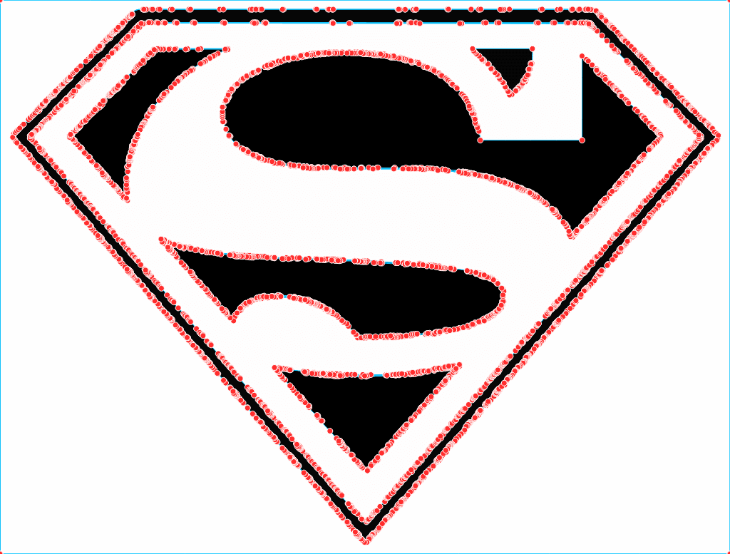 Ein mit Inkscape Trace Bitmap nachgezeichnetes Logo, dessen Pfad mit Hunderten dicht gesetzten Ankerpunkten bedeckt ist
