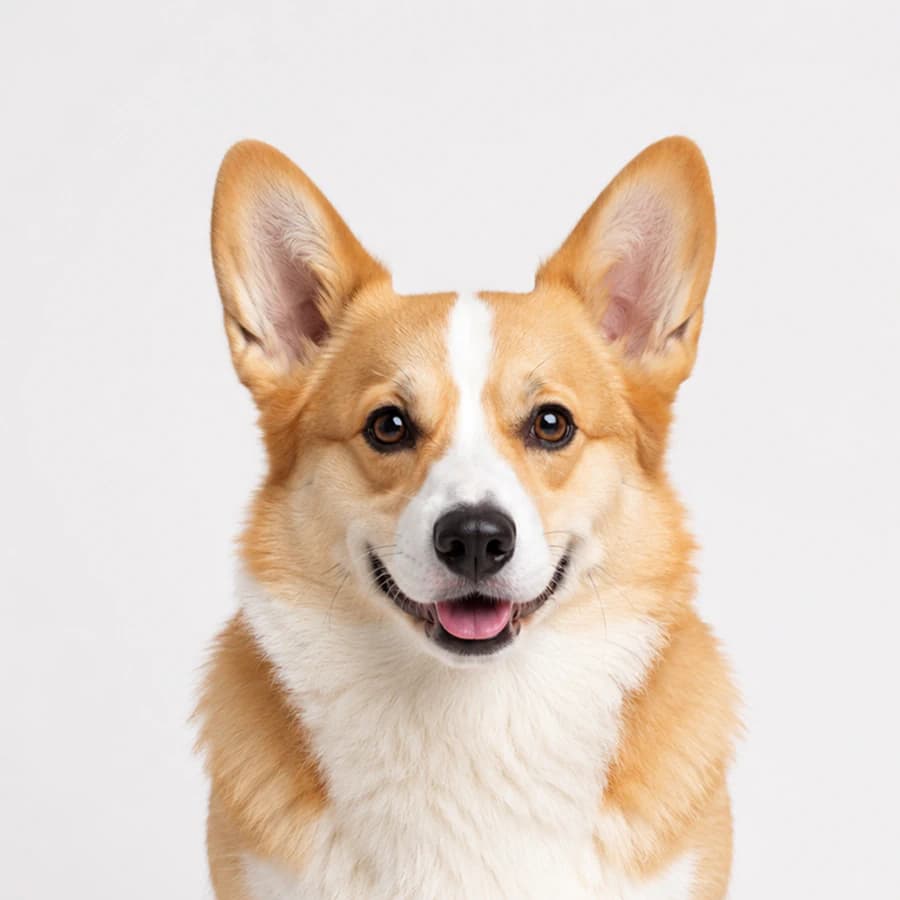 Ein für die Nachzeichnung vorbereitetes Hundefoto: Hintergrund entfernt, Kontrast erhöht, das Motiv scharf vor einfachem Weiß