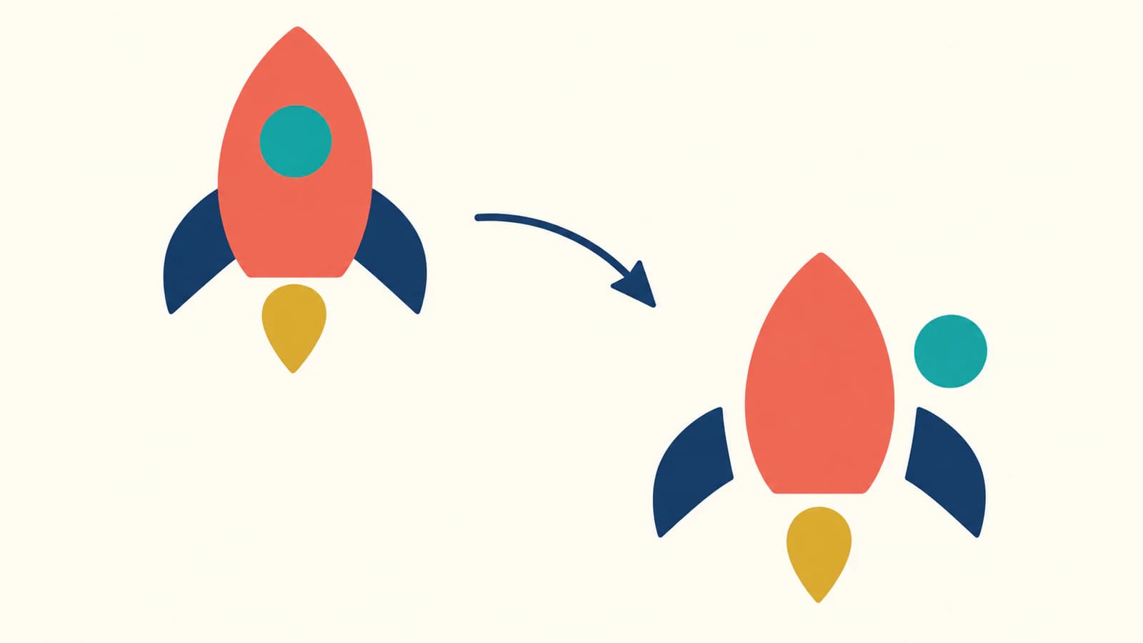 Conceptual diagram of one rocket graphic separated into its colored component shapes.