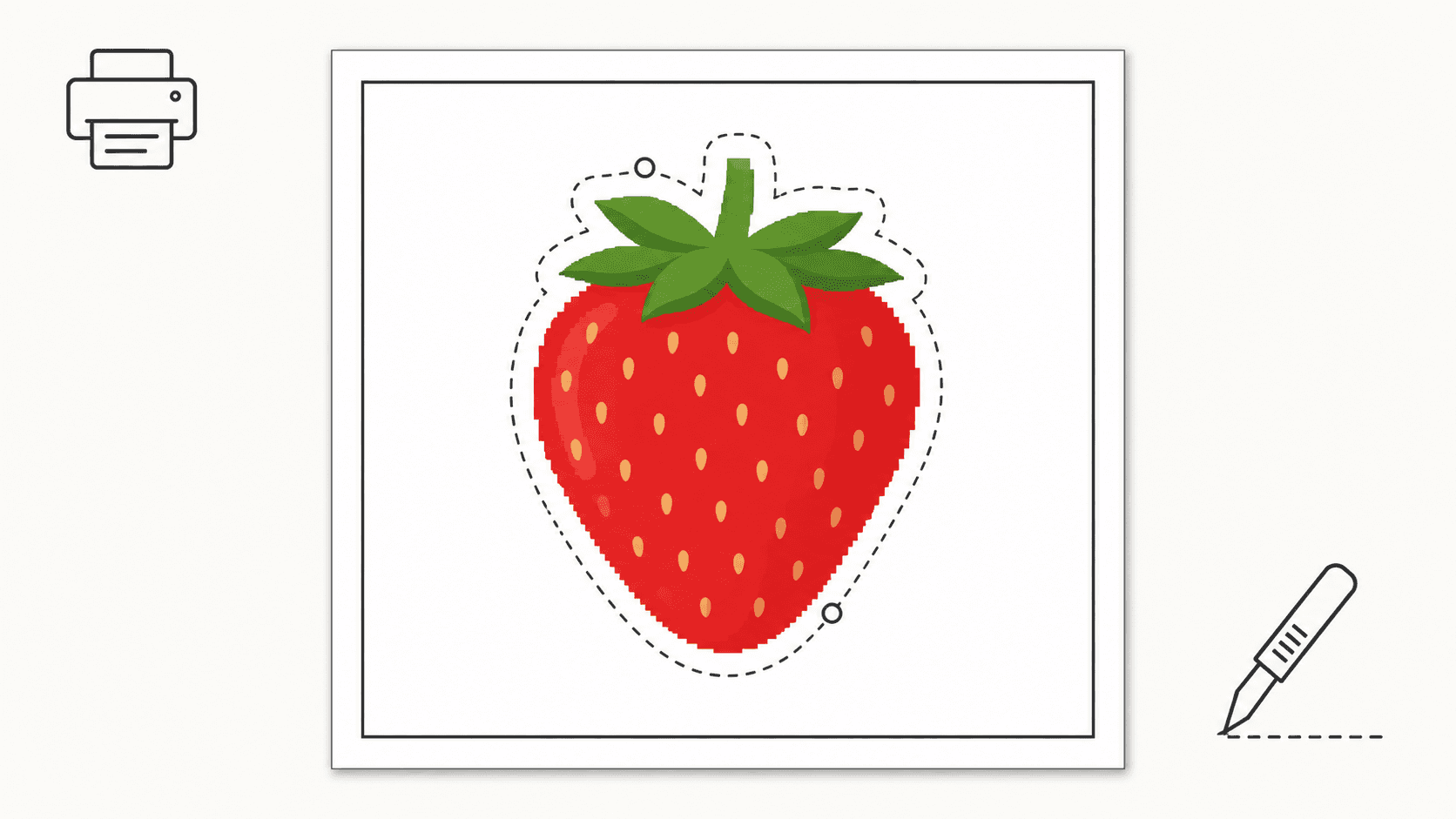 Diagram of a Print Then Cut job: a printed sheet with the sensor border and a raster sticker design, and the vector cut line around the design that the blade follows