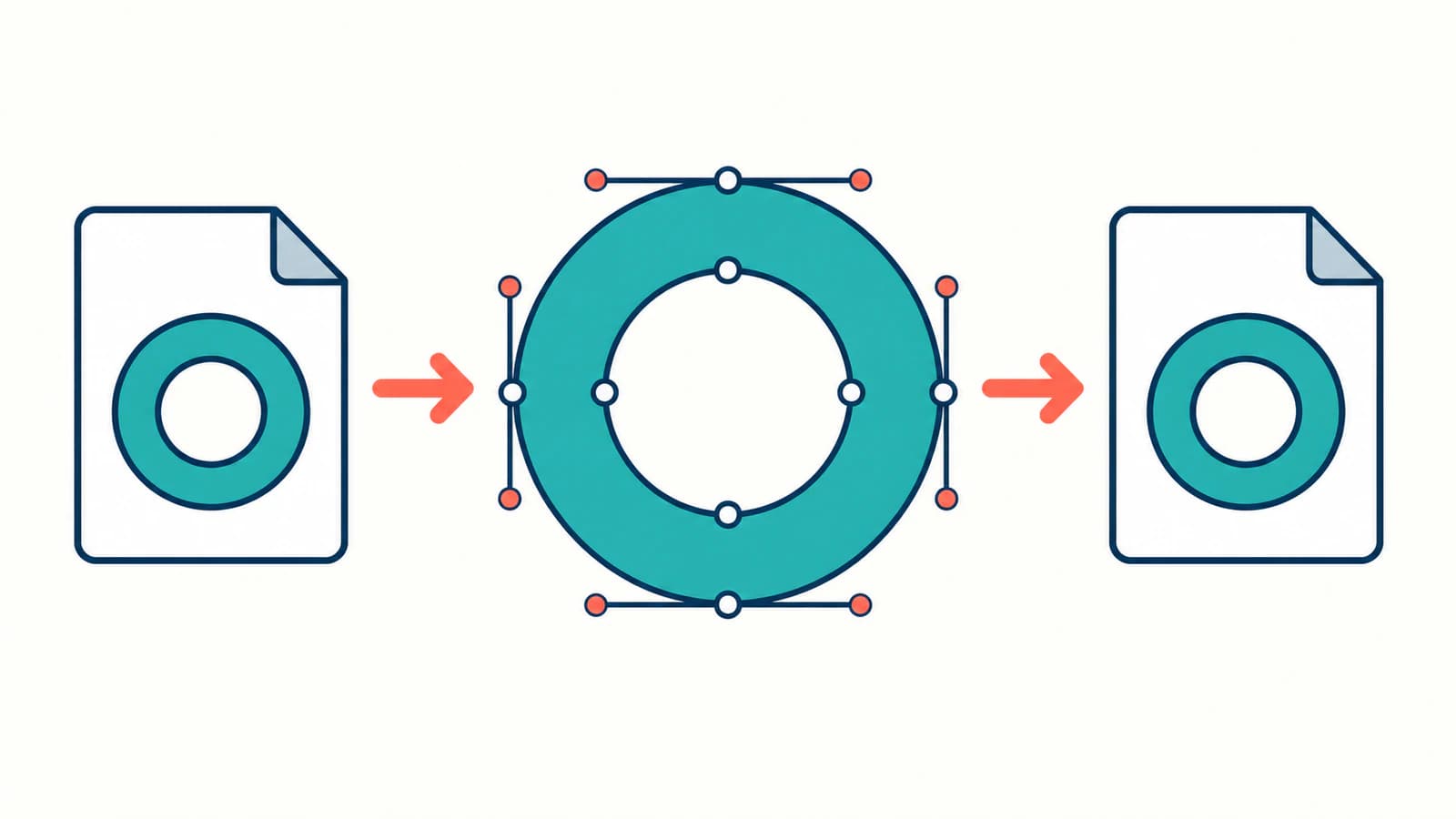 Conceptual illustration of a logo passing through path geometry into a document while retaining its central opening