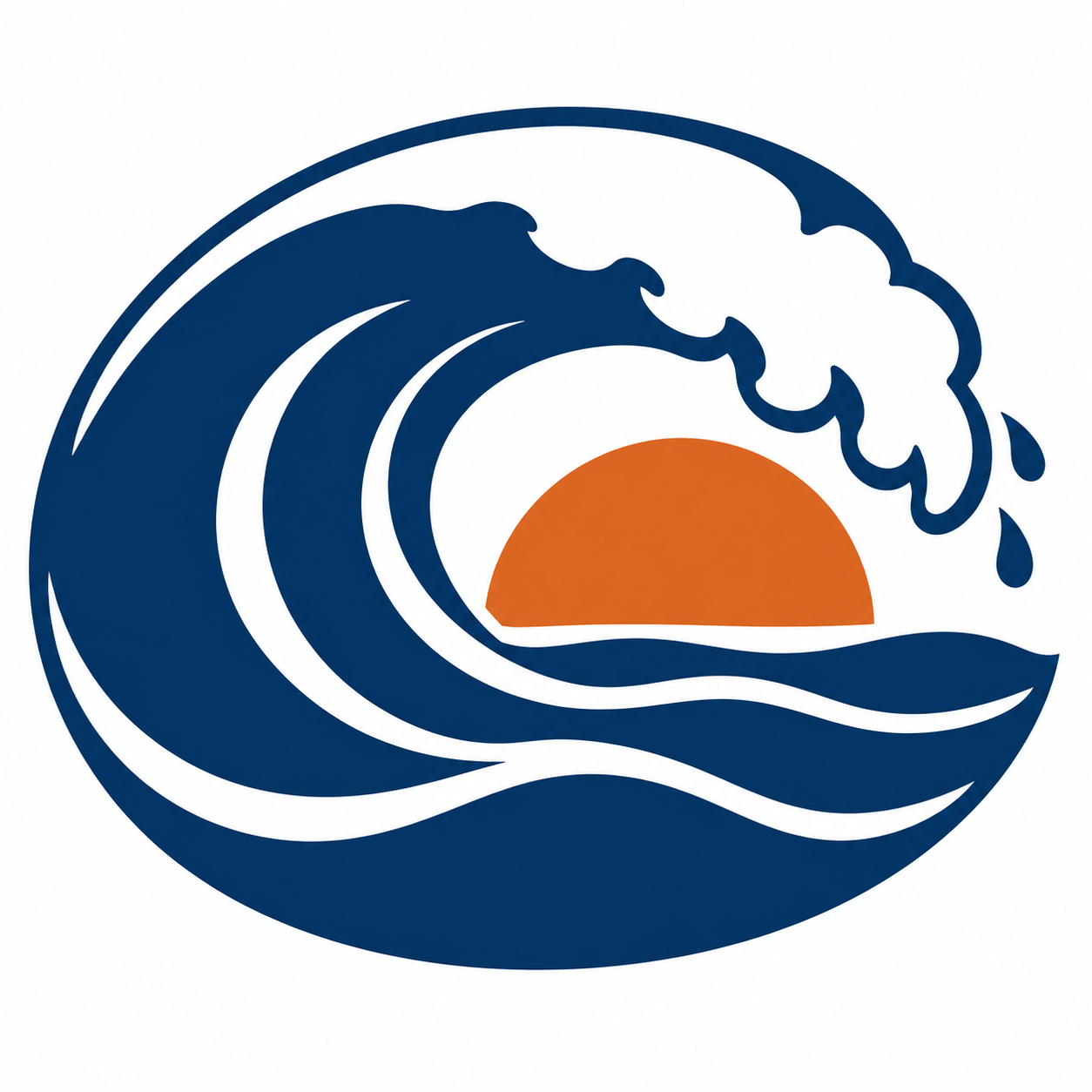 Original blue wave and orange sun artwork