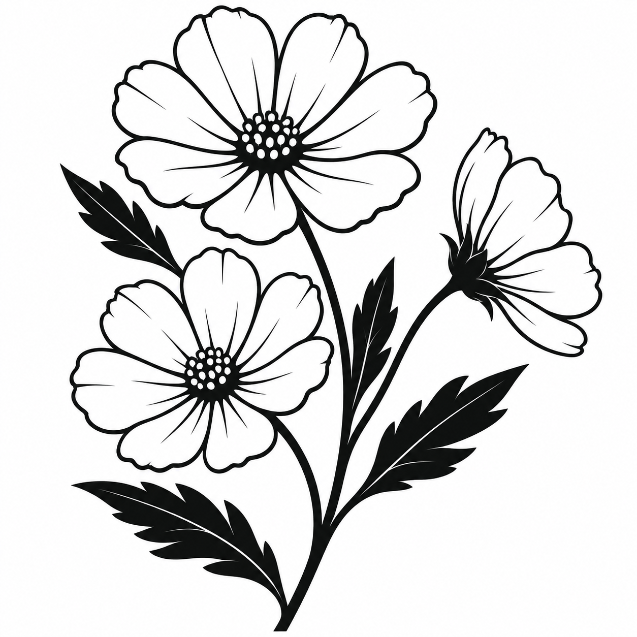 Original black cosmos flowers on white