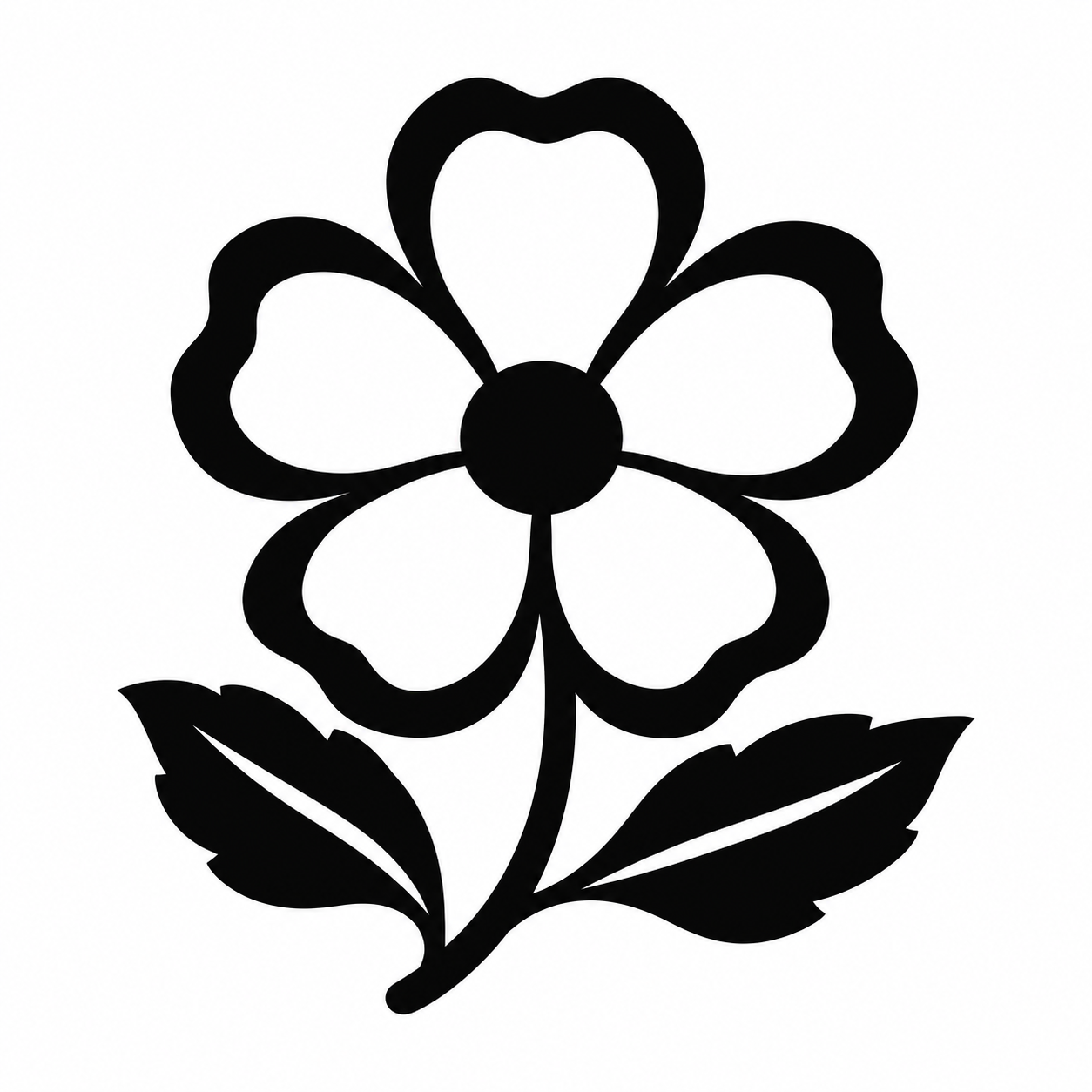 Original black five-petal flower on white
