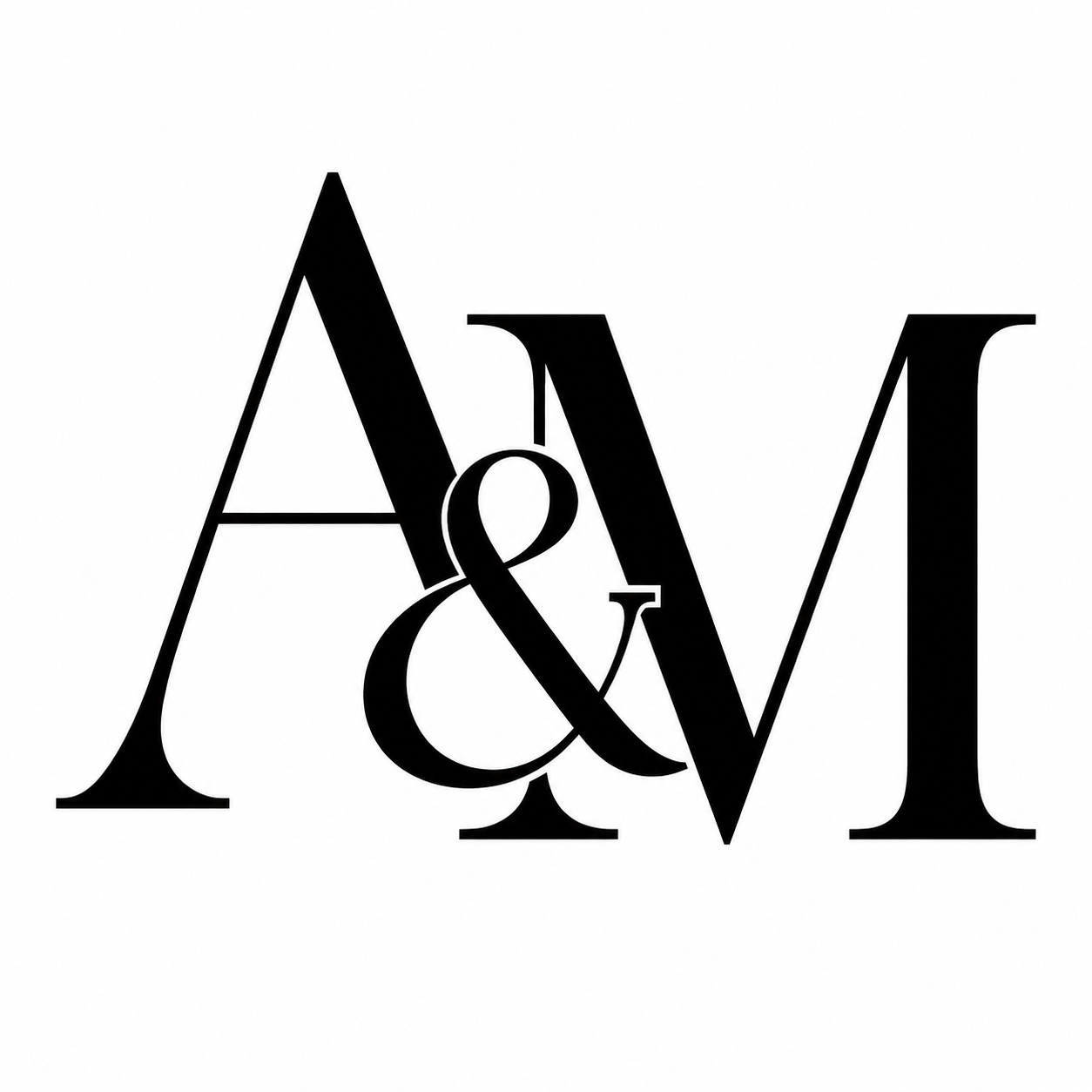 Original black-and-white wedding monogram with large intertwined A and M initials