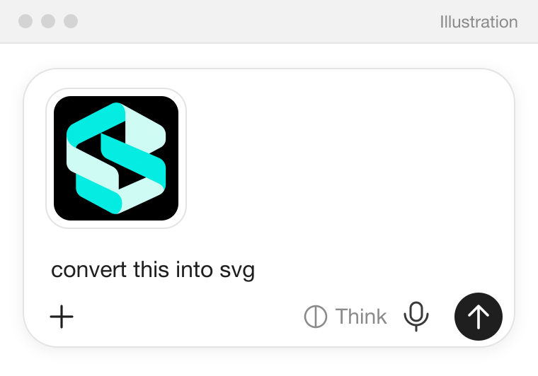 Illustration of a ChatGPT message with the ribbon logo attached and the request "convert this into svg".