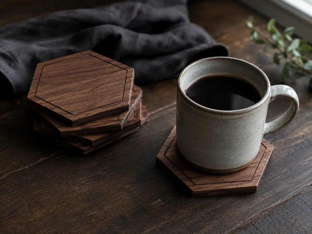 A walnut coaster set