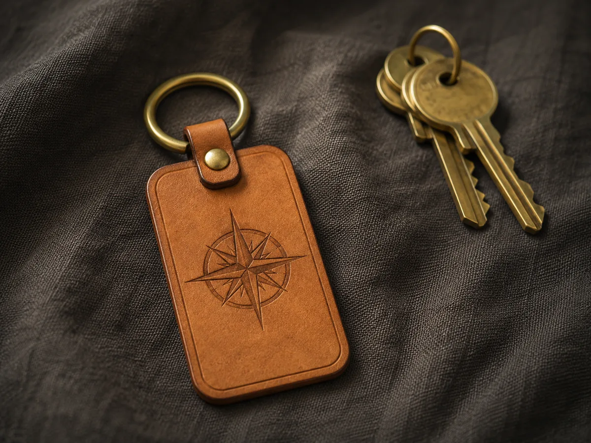 An engraved leather tag