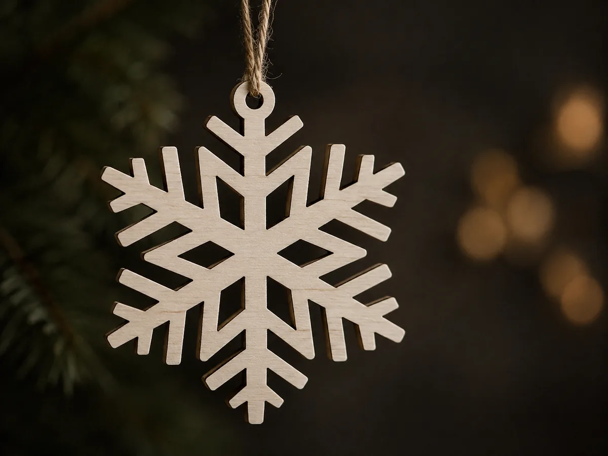 A plywood snowflake ornament