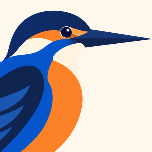 Detail einer Illustration eines blau-orangefarbenen Eisvogels auf elfenbeinfarbenem Hintergrund. · Hochwertiges JPG